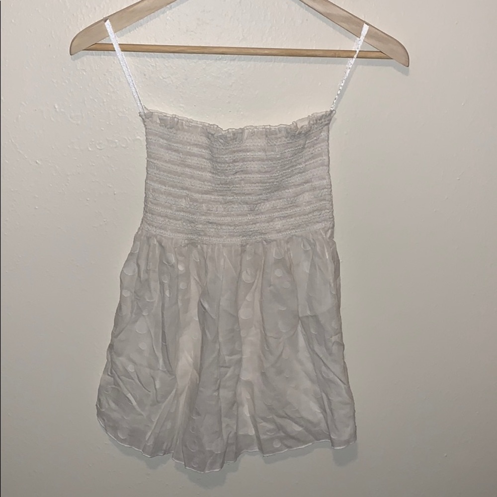 Guess Jeans Y2K Tube Top Polka Dot Babydoll Shirred White 100% Cotton NWOT Sz L